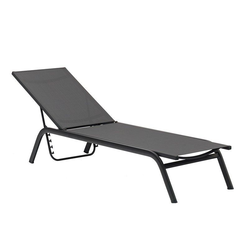 Tumbona de aluminio y textilene en antracita, 201 x 60 x 34-101 cm | Galt