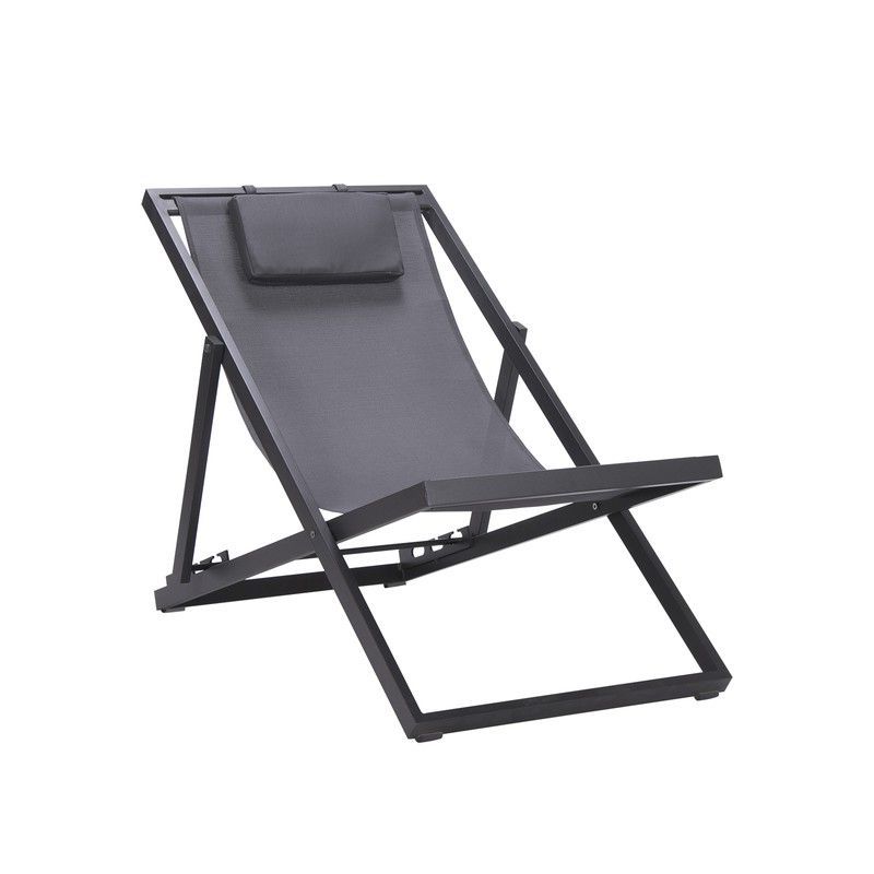 Tumbona de aluminio y textilene en antracita, 64 x 128 x 81 cm | Davis