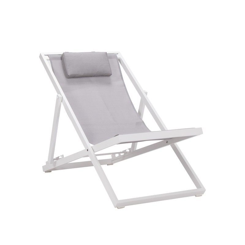 Tumbona de aluminio y textilene en blanco y gris, 64 x 128 x 81 cm | Davis