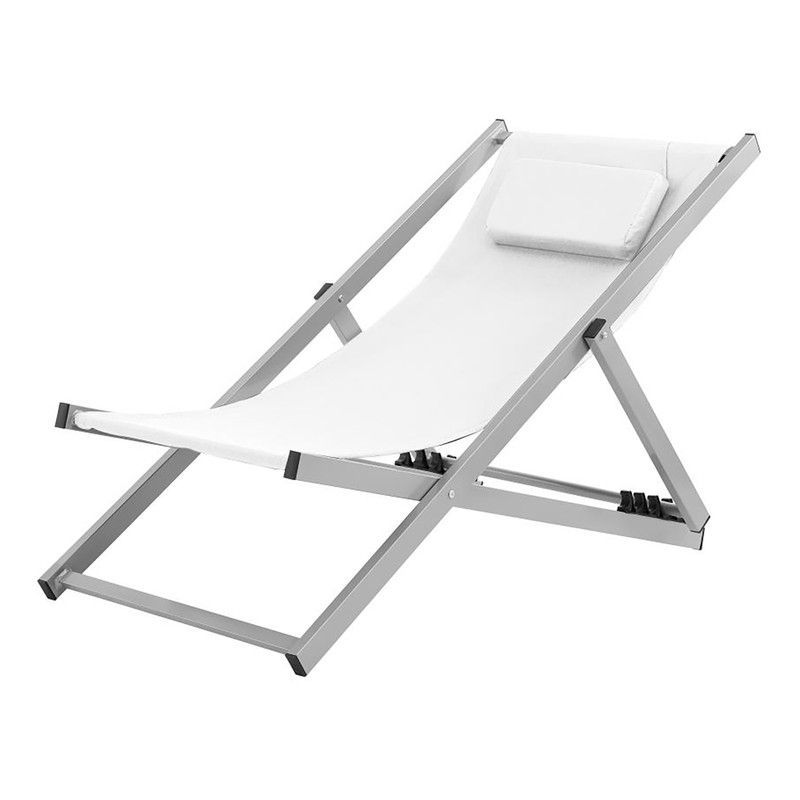 Tumbona Plegable con Reposacabezas de Aluminio Blanca, 106x64x78 cm