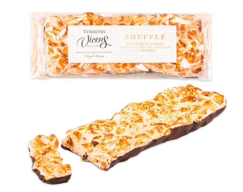 Turrón Artesano Soufflé duro crujiente almendra base chocolate 300 grs Vicens
