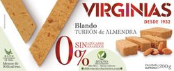 Turrón blando de almendra sin azúcar añadido virginias 200 grs sin gluten
