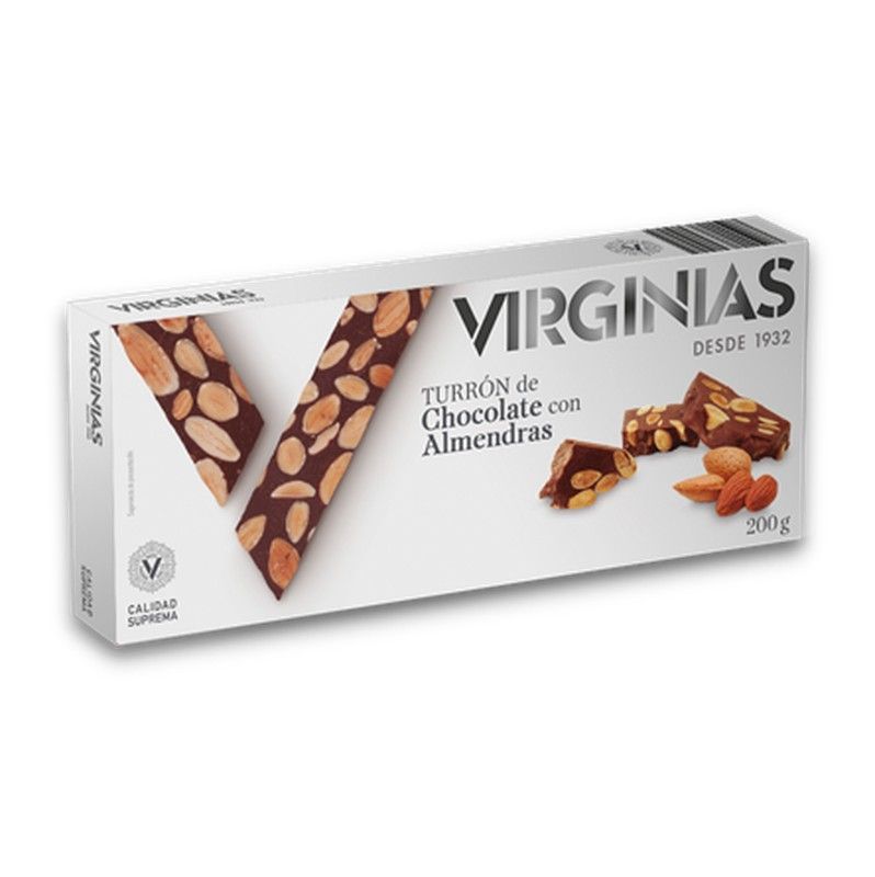 Turrón de chocolate con almendras virginias 200 grs sin gluten