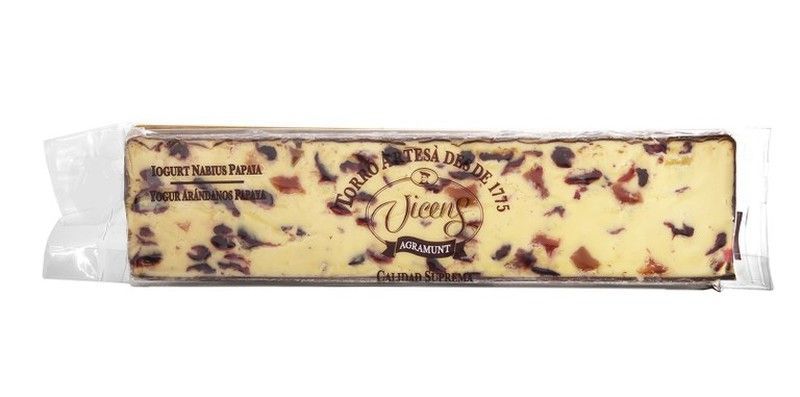 Turrón vicens yogurt con arándanos y papaya especial 300g