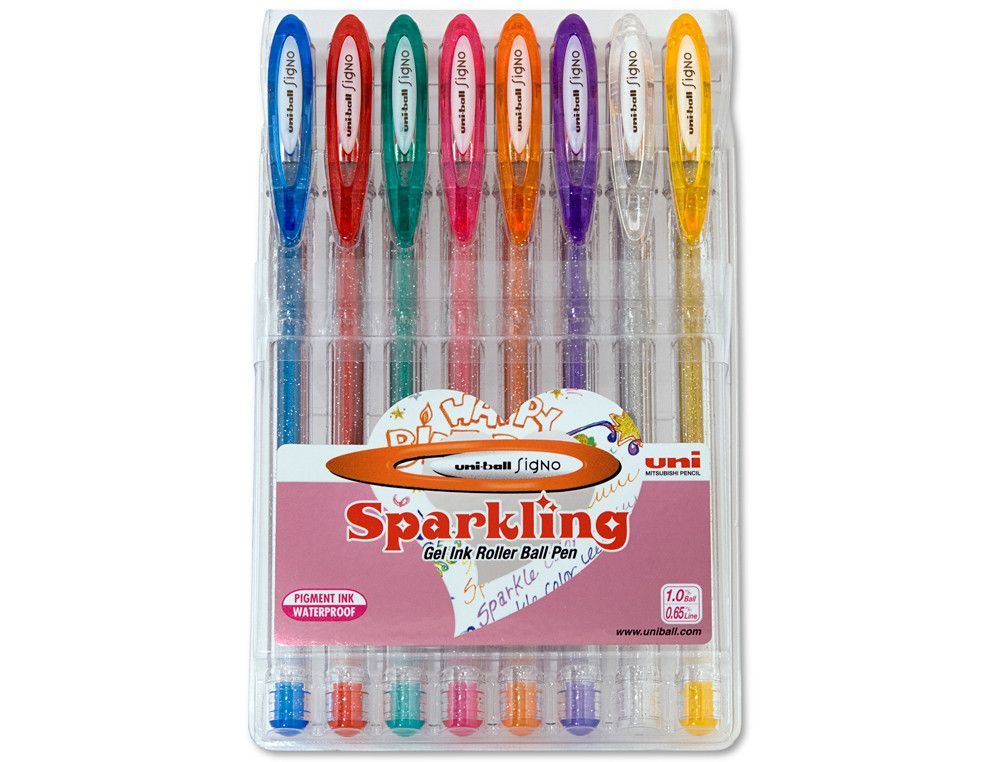 UNI-BALL Estuche 8 Rollers UM-120 Sparkling Signo 1 mm.Tinta gel purpurina. Ref 182634337
