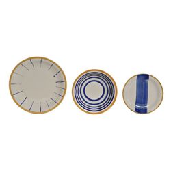 Vajilla de 18 piezas de gres en multicolor | Rayas azul