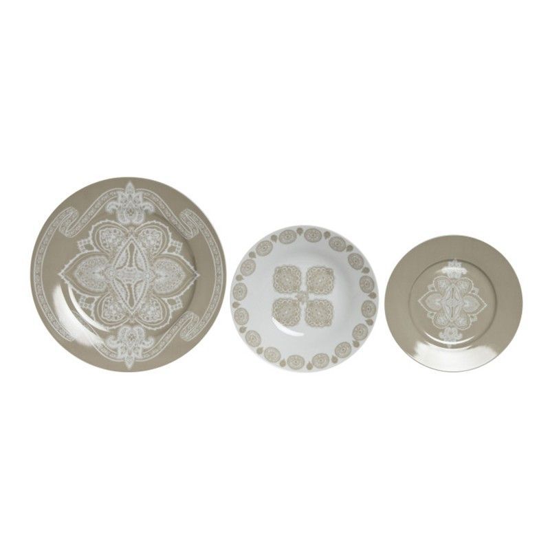Vajilla de 18 piezas de porcelana en beige y blanco | Delhi