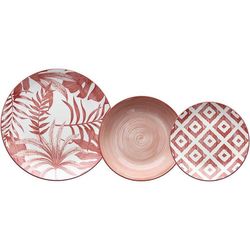 Vajilla de 18 piezas de porcelana en coral y blanco | Kenthia