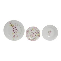 Vajilla de 18 piezas de porcelana en multicolor | Almendro rosa