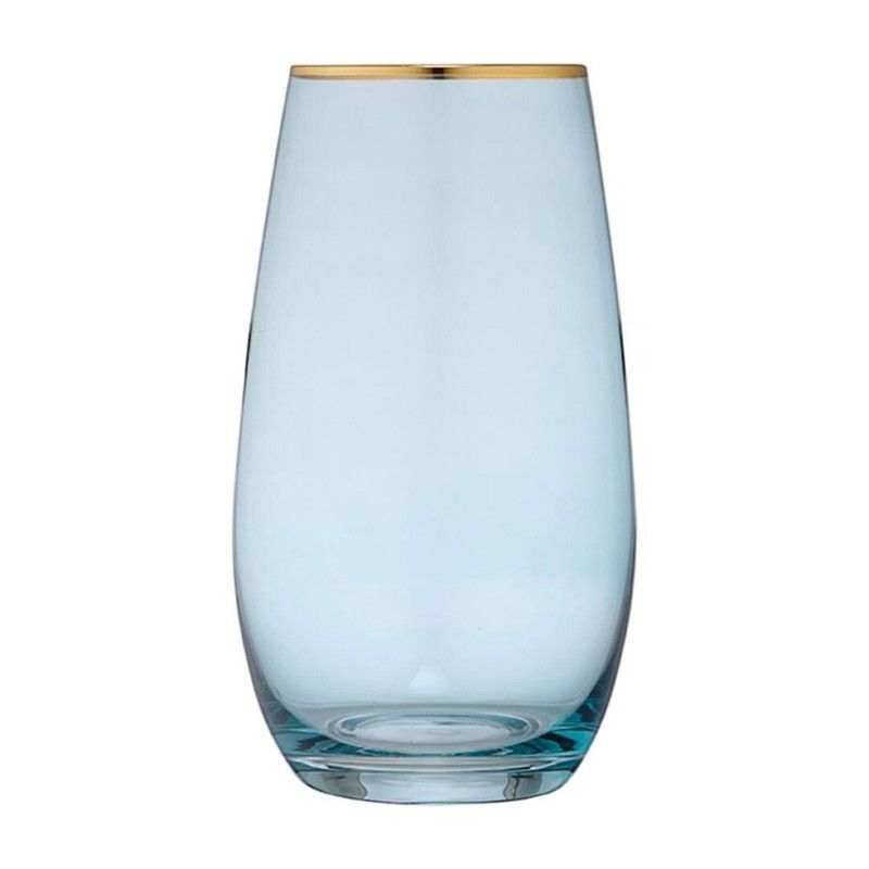 Vaso alto de cristal  en azul y oro, 8,8 x 8,8 x 15,5 cm | Chloe Aqua