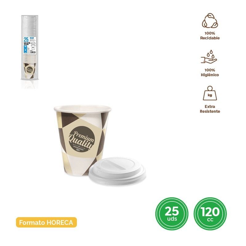 Vaso Cartón 120 cc Con Tapa Drink 25 unidades