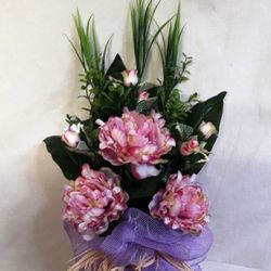 Vaso Funerario Peonias y Rosas Artificial