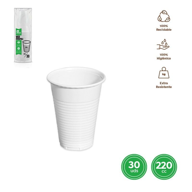 Vaso Irrompible Blanco 220 cc Pp 30 unidades