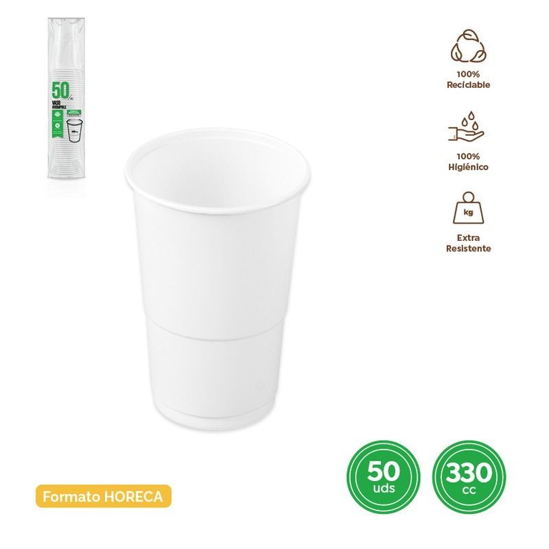 Vaso Irrompible Blanco 330 cc Pp 50 unidades