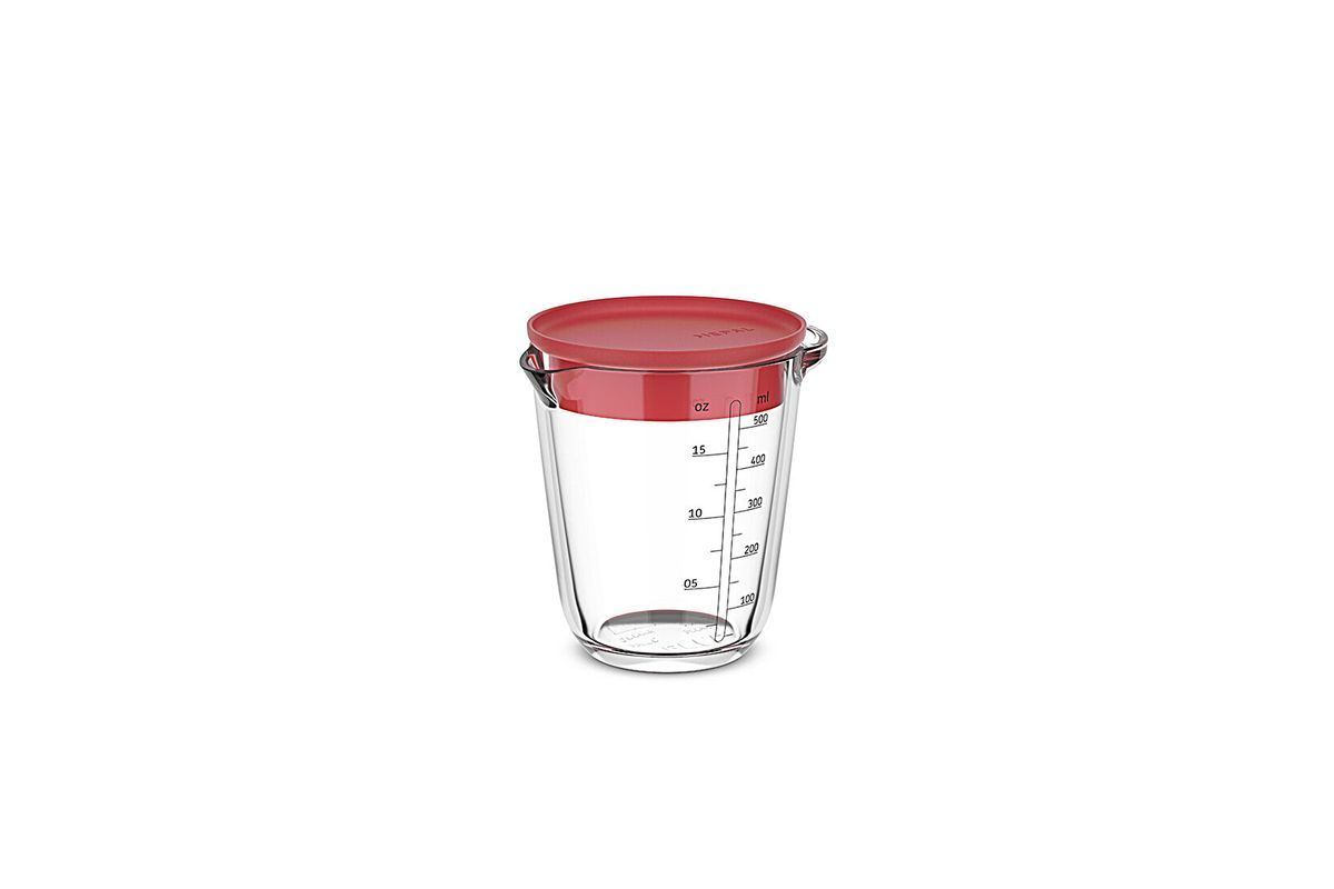 Vaso Medidor Cocina Vidrio Chef It Mepal 500 ml con tapa coral