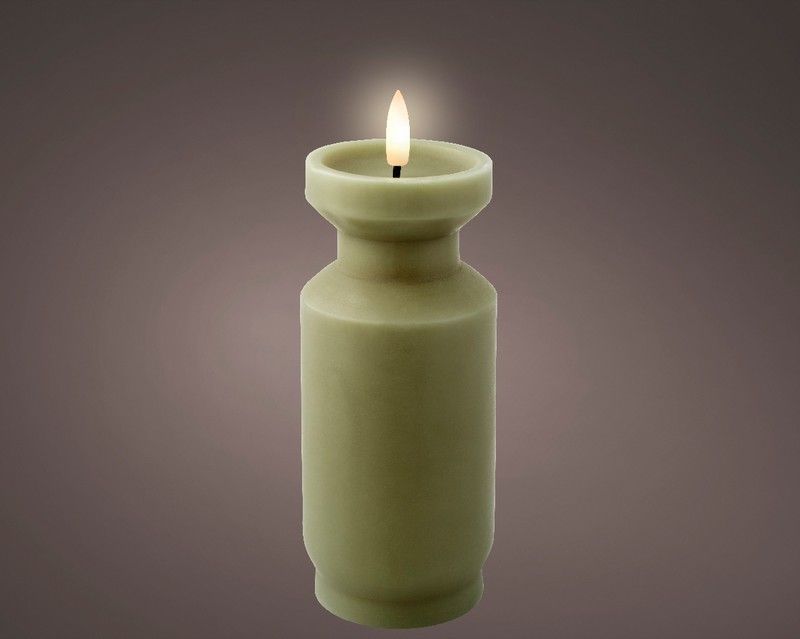 Vela Con Mecja LED DIA7-H17.8CM Verde/Blanco Cálido