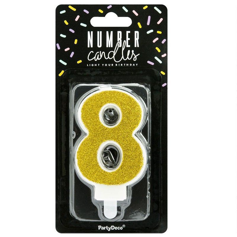 Vela cumpleaños dorada número 8 partydeco
