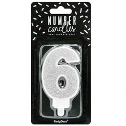 Vela cumpleaños plateada número 6 partydeco