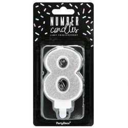Vela cumpleaños plateada número 8 partydeco