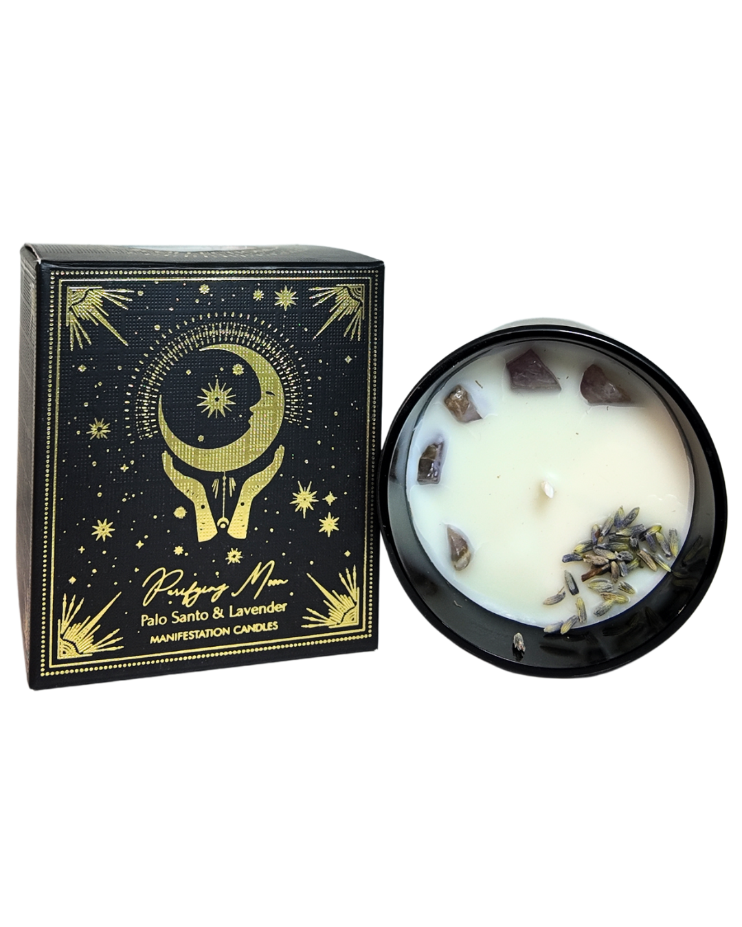 Vela de Cristal de Palo Santo y Lavanda - Purificación y Calma