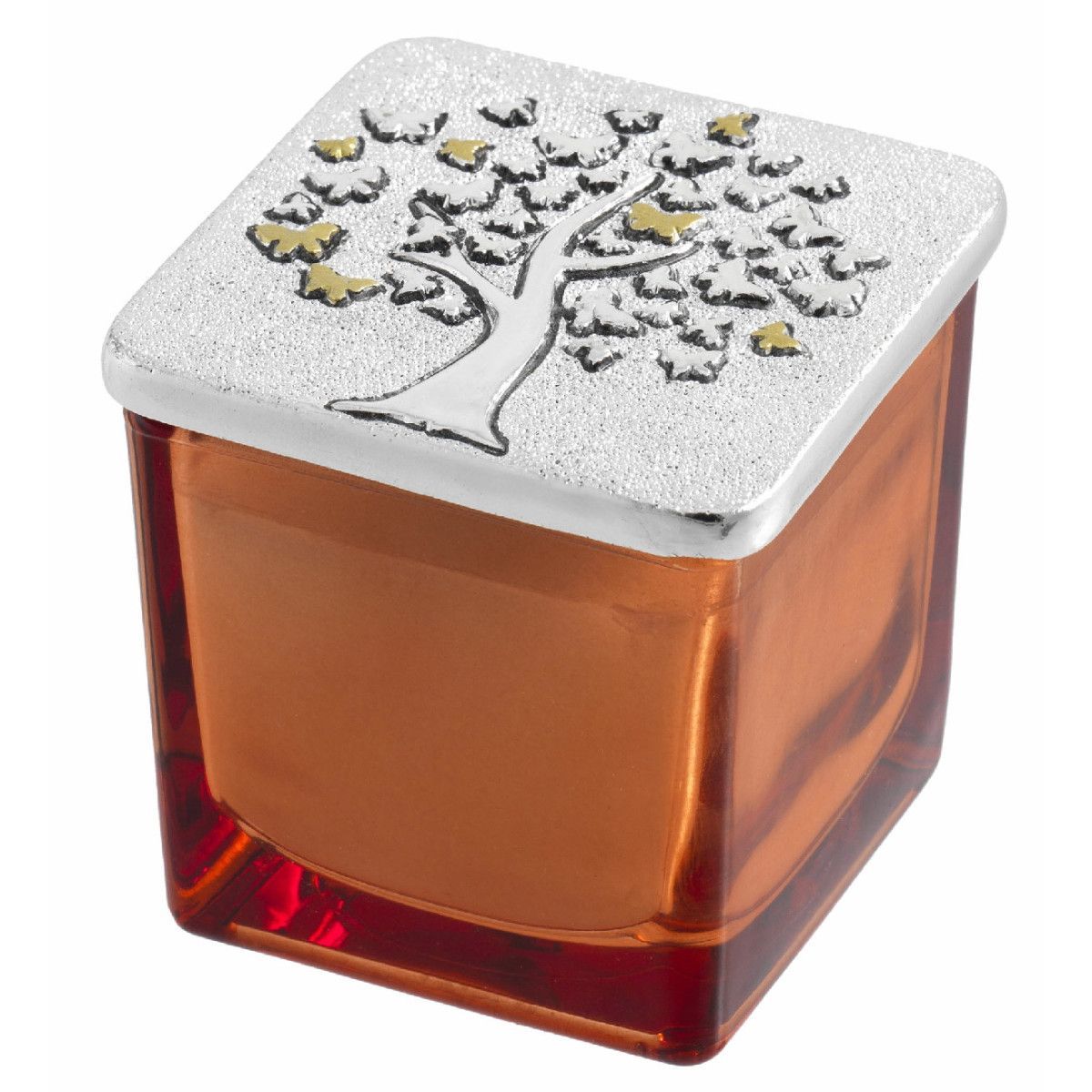 Vela Perfumada 5x5cm 2218-01 Anaranjada Detalle Floral Aroma Azahar