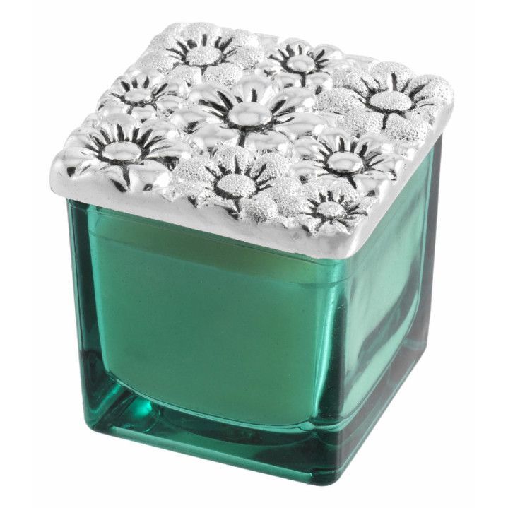 Vela Perfumada 5x5cm 2219-01 Verde Detalle Floral Margarita