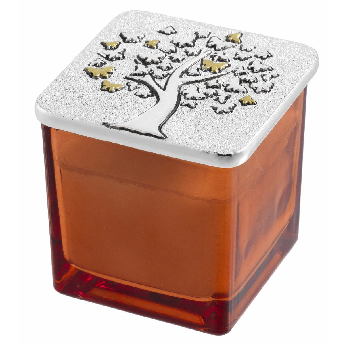 Vela Perfumada 6x6cm 2218-02 Anaranjada Detalle Floral Aroma Azahar