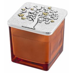 Vela Perfumada 6x6cm 2218-02 Anaranjada Detalle Floral Aroma Azahar