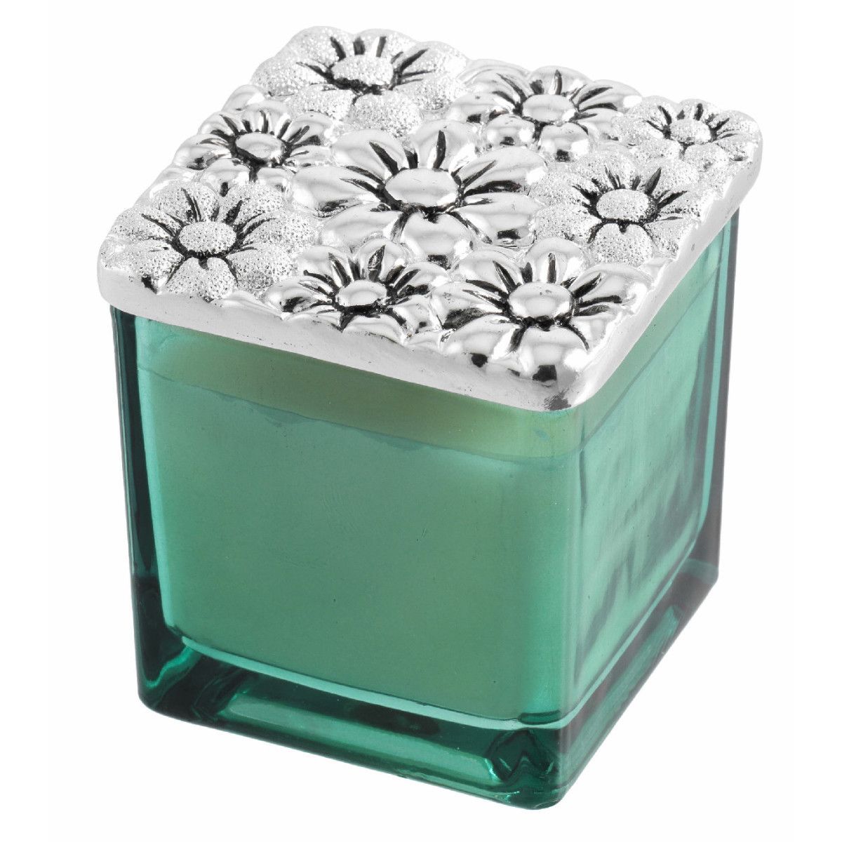 Vela Perfumada 6x6cm 2219-02 Verde Detalle Floral Margarita