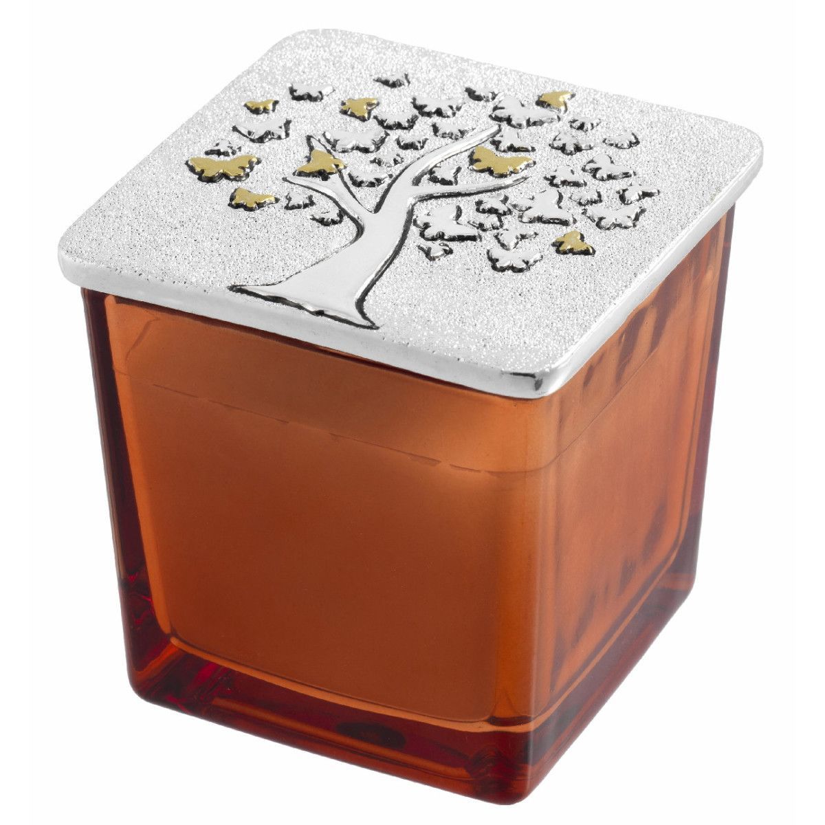 Vela Perfumada 8x8cm 2218-03 Anaranjada Detalle Floral Aroma Azahar