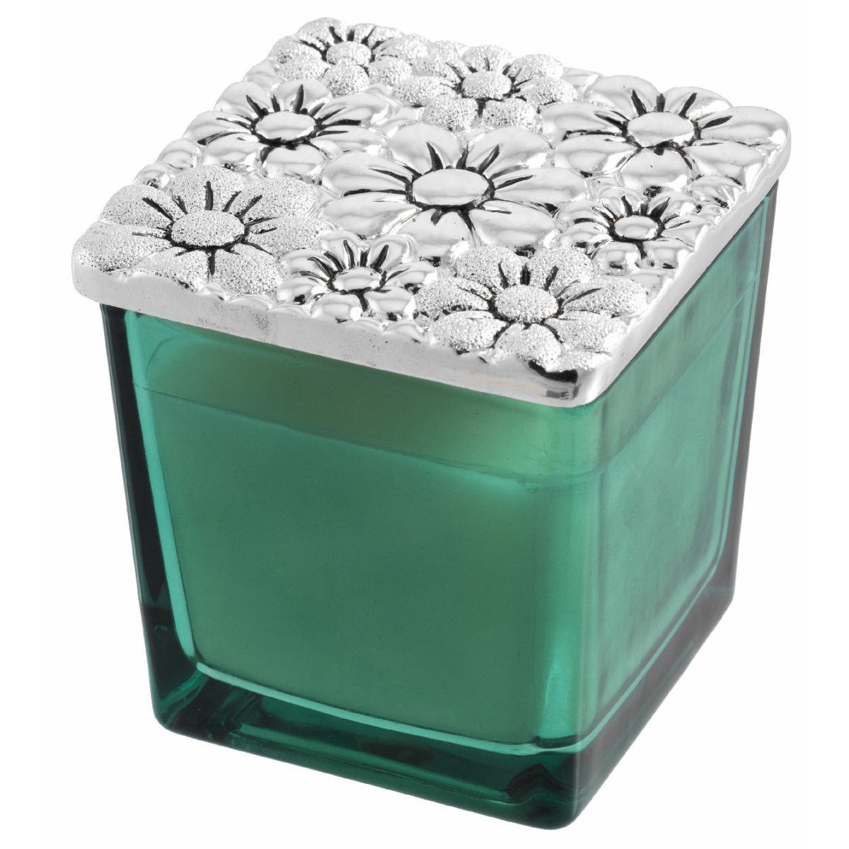 Vela Perfumada 8x8cm 2219-03 Verde Detalle Floral Margarita