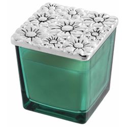 Vela Perfumada 8x8cm 2219-03 Verde Detalle Floral Margarita