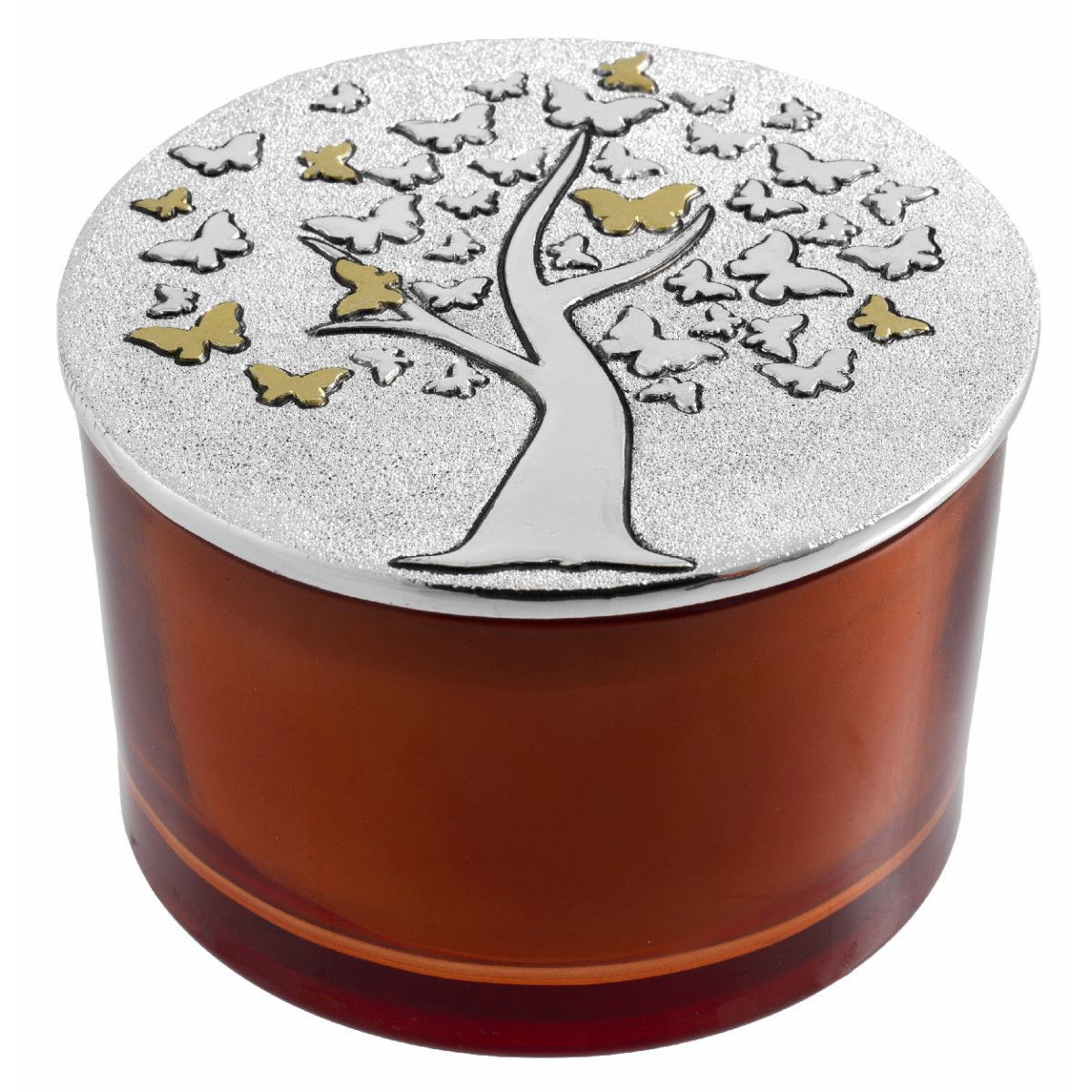 Vela Perfumada Redonda 13x8.5cm 2218-06 Anaranjada Detalle Floral Aroma Azahar