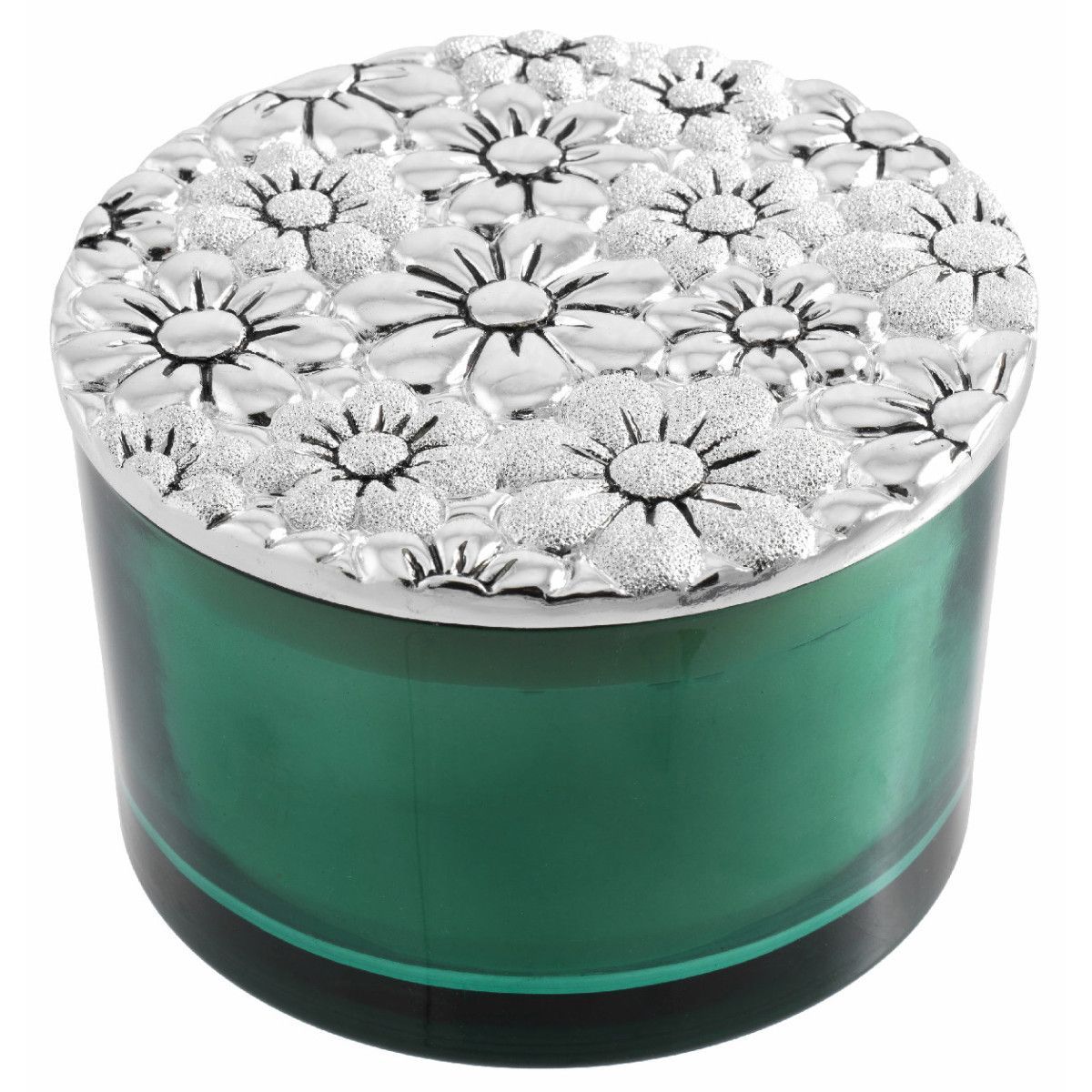 Vela Perfumada Redonda 13x8.5cm 2219-06 Verde Detalle Floral Margarita