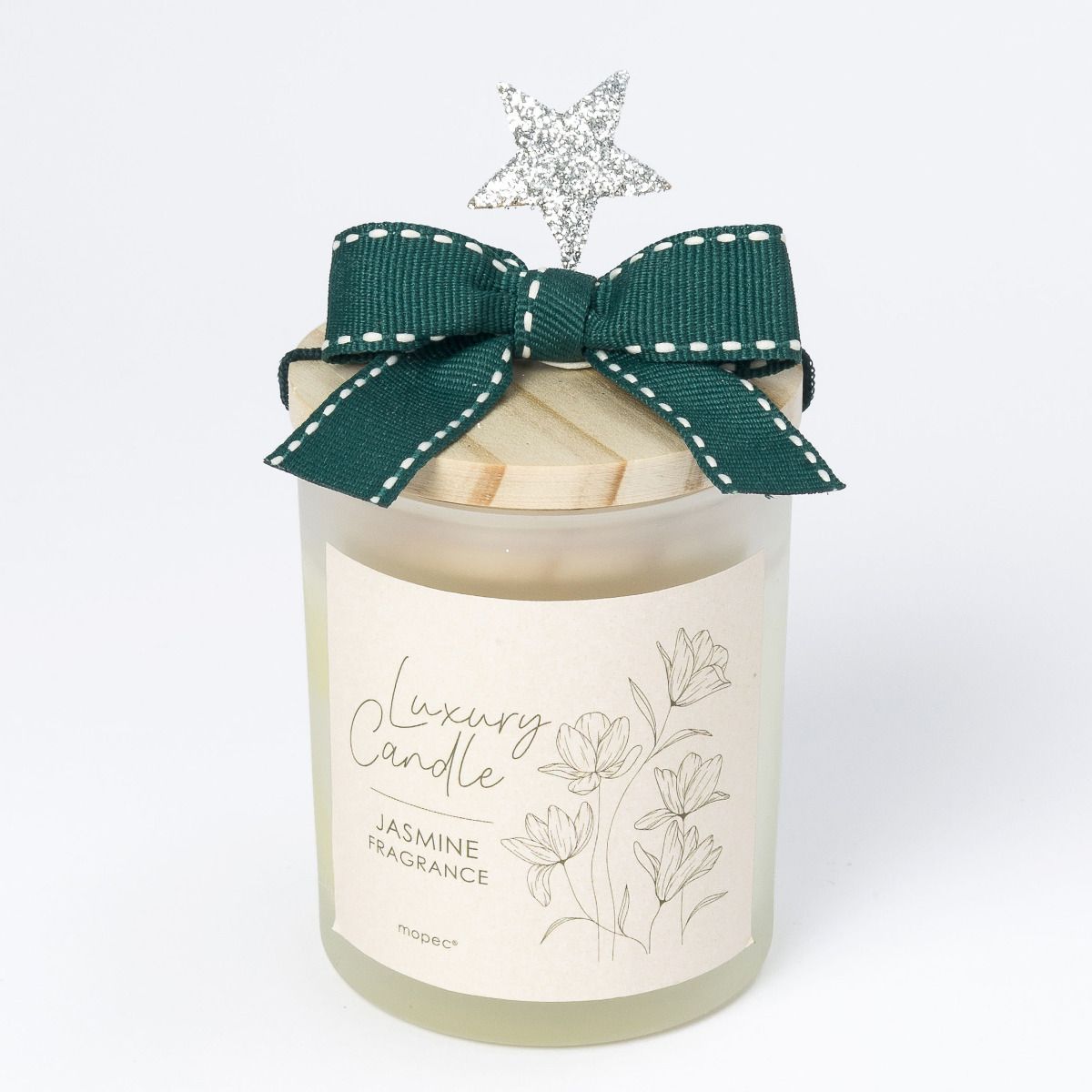 Vela tapa madera lazo verde y estrella navideña min 6