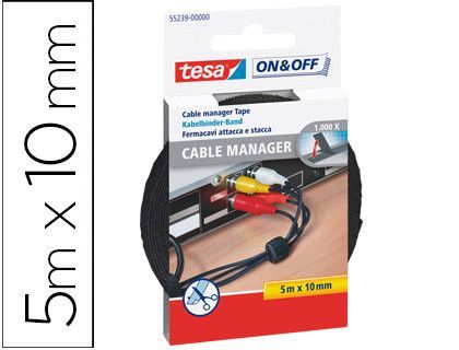 Velcro Autoadhesivo Tesa Negro 5 M X 10 mm para Agrupar Cables