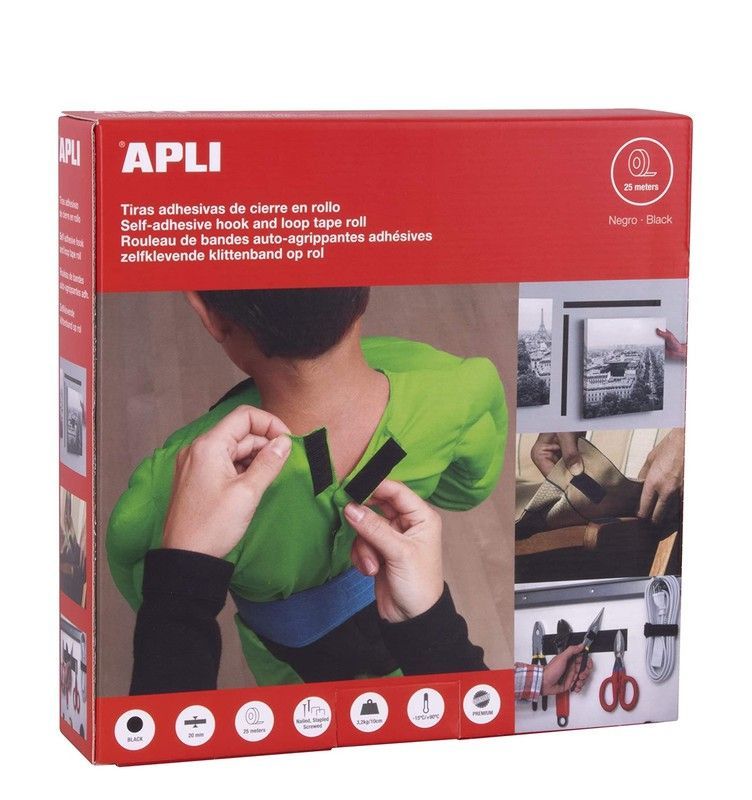 Velcro cremallera textil adhesiva dispensador 25 m. Negro