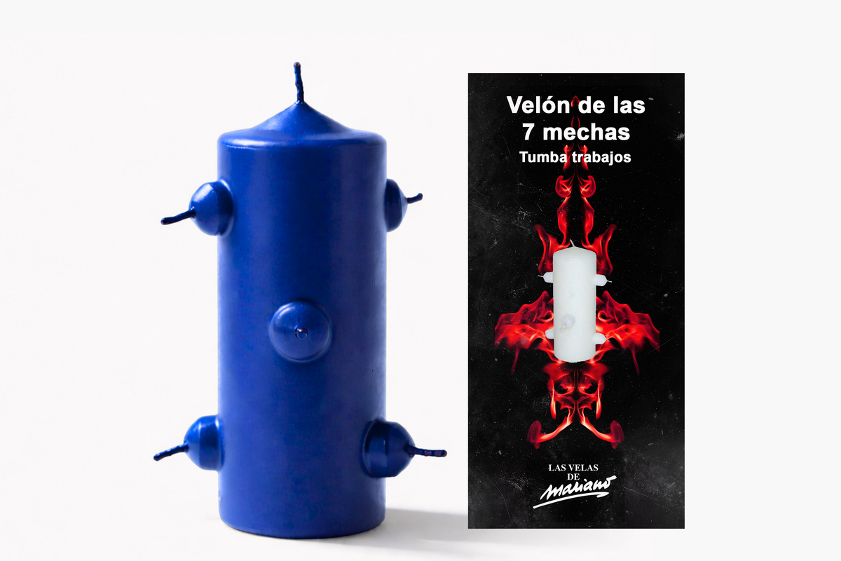 Velón 7 mechas pequeño azul