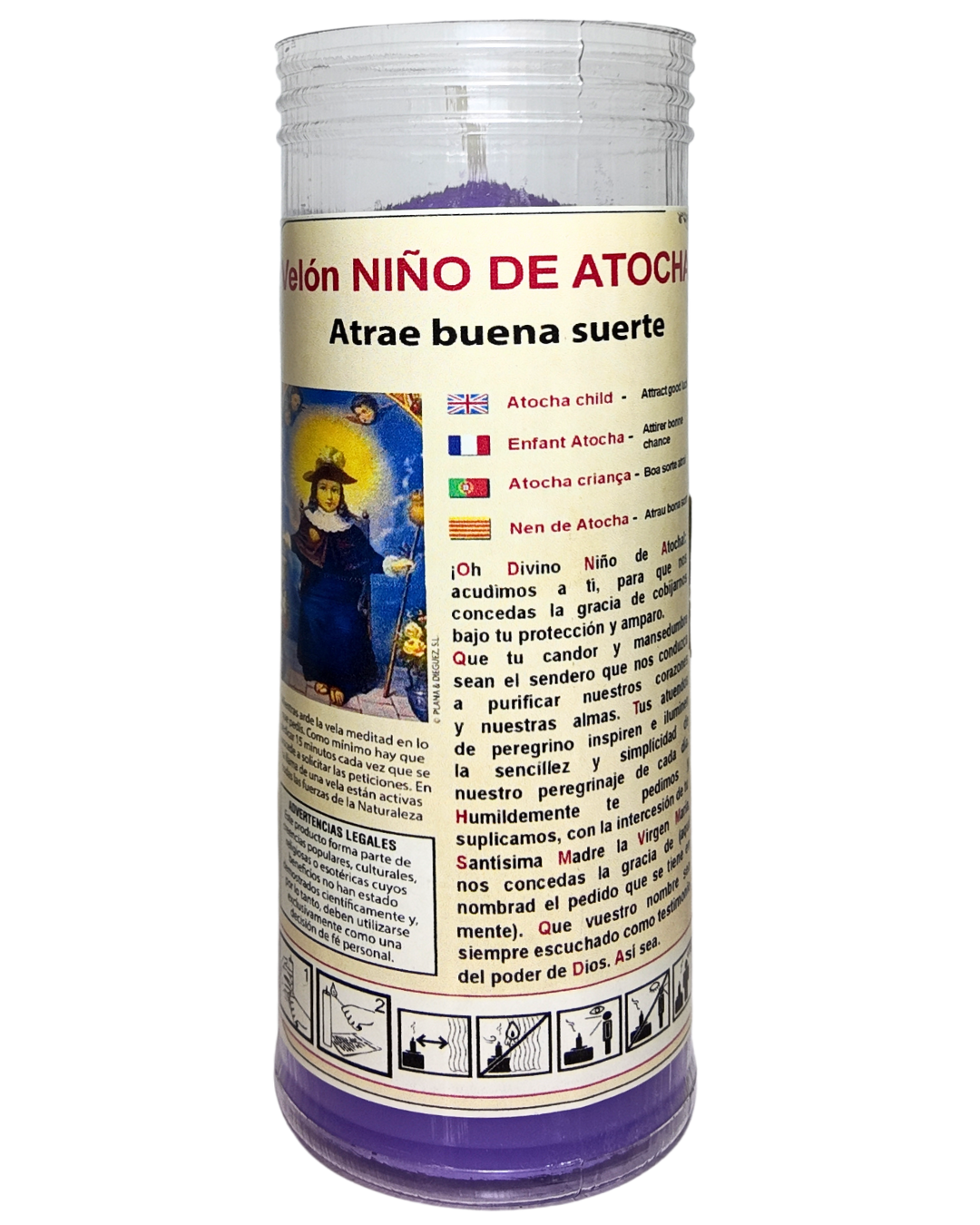 Velón con Oración al Niño de Atocha - Protección y Buena Suerte