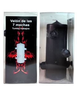 Velón Ritualizado de 7 Mechas Negro – Corte y Protección