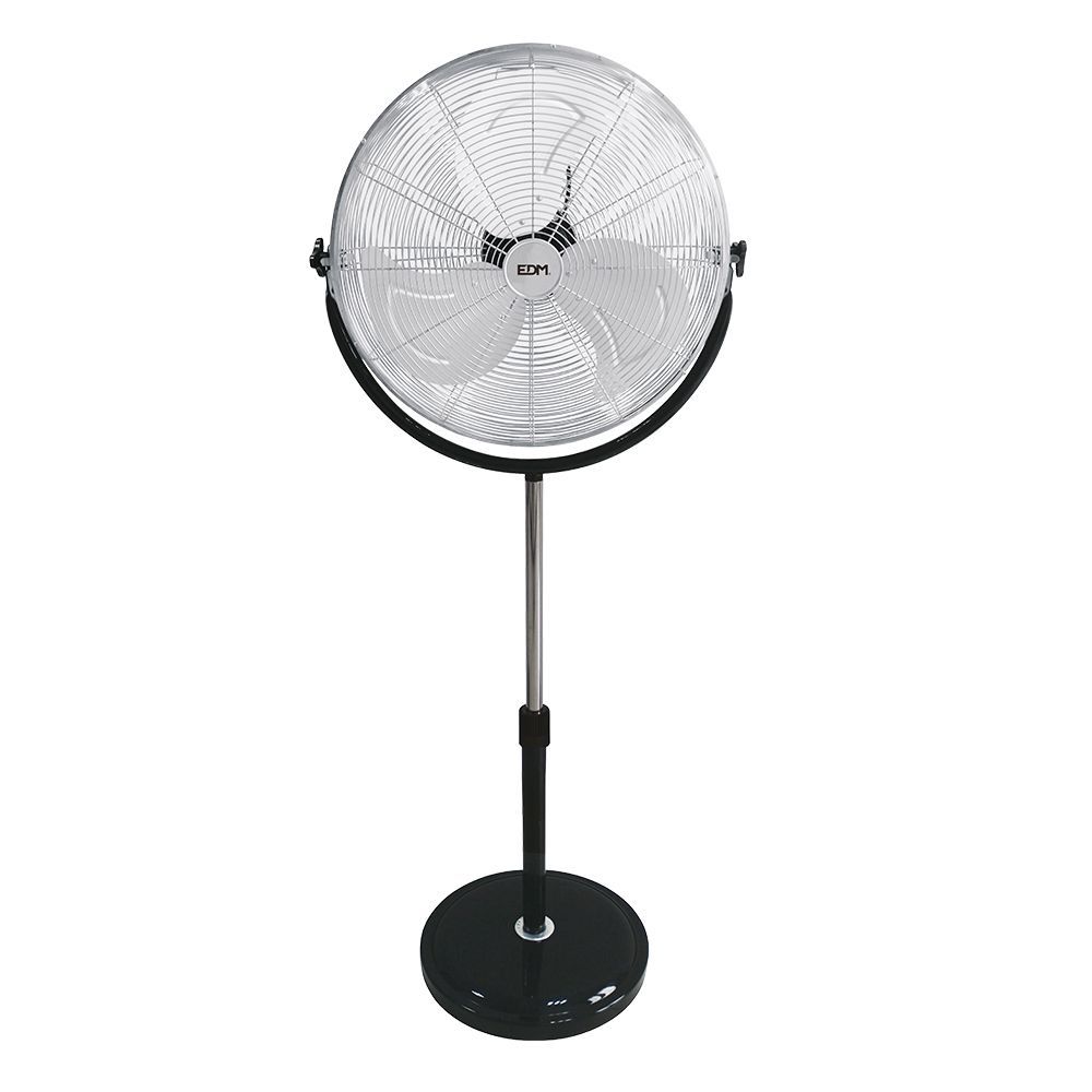 Ventilador De Pie Industrial Base Circular, Cromado/Negro, Potencia 120 W, Aspas Ø50 Cm, Altura Regulable 118-148 Cm