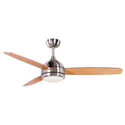 Ventilador de techo, 132cm Ø x 40 cm, de madera y metal en natural y plata | Colección Siroco DC