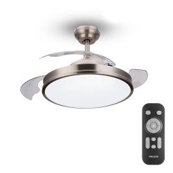 Ventilador De Techo De Led Modelo Atlas. Color Nikel. Potencia: 28 + 35 W Aspas: Ø 106 Cm Con Mando A Distancia