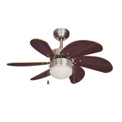 Ventilador De Techo Modelo Aral. Color Wengue/Niquel Satinado. Potencia: 50W Aspas: Ø76Cm Edm