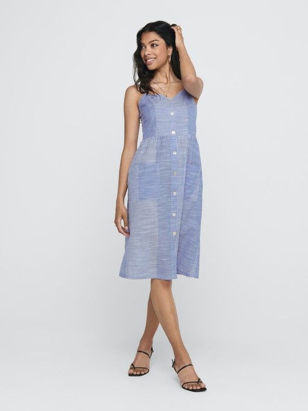 Vestido abotonado de tirantes con rayas Only Medium Blue