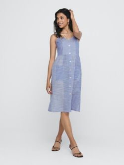 Vestido abotonado de tirantes con rayas Only Medium Blue