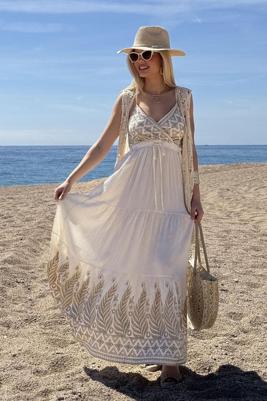 Vestido largo Alaior crudo-beige