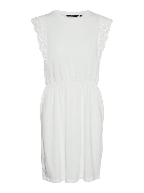 Vestido s/m con hombros volante calado Vero Moda Snow White