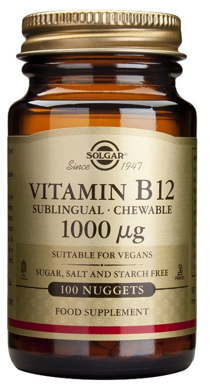 Vitamina B12 1000mcg (Cianocobalamina) 100 Comprimidos Masticables Solgar
