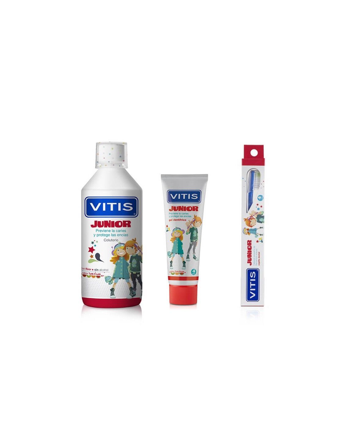 Vitis Pack Junior Gel dentífrico 75ml + Cepillo + Colutorio 500ml